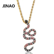 JINAO хип хоп золотой красочная змея кулон ожерелье микро проложить Циркон Льдом Из животных Ювелирные изделия Мужчины Женщины подарок