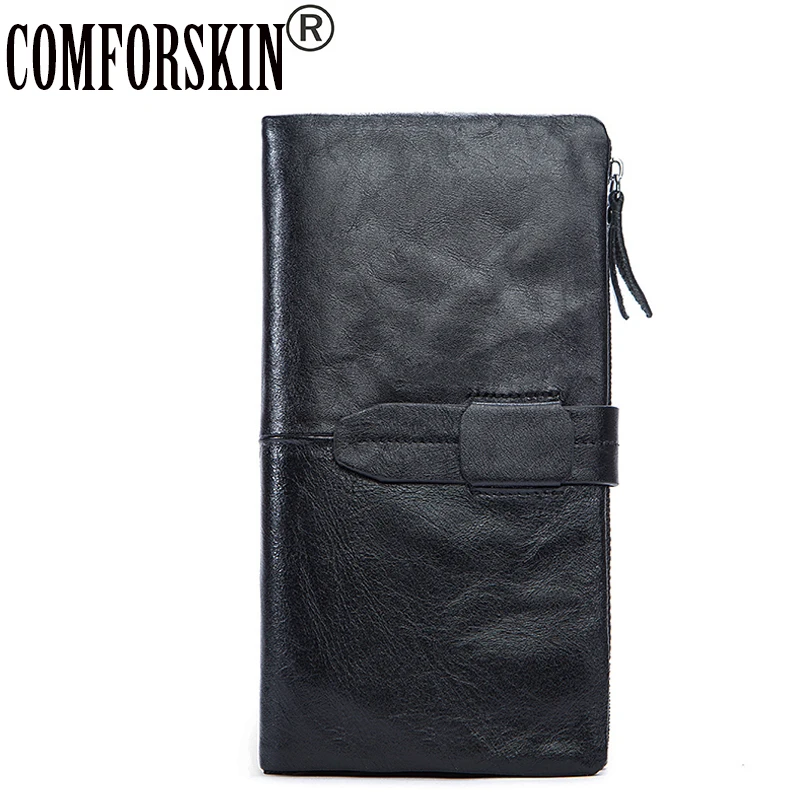 

Guaranteed 100% Genuine Leather Long Clutch Wallets for Men 17 Brand Designer Zipper & Hasp Men Organizer Wallets Large Capacity