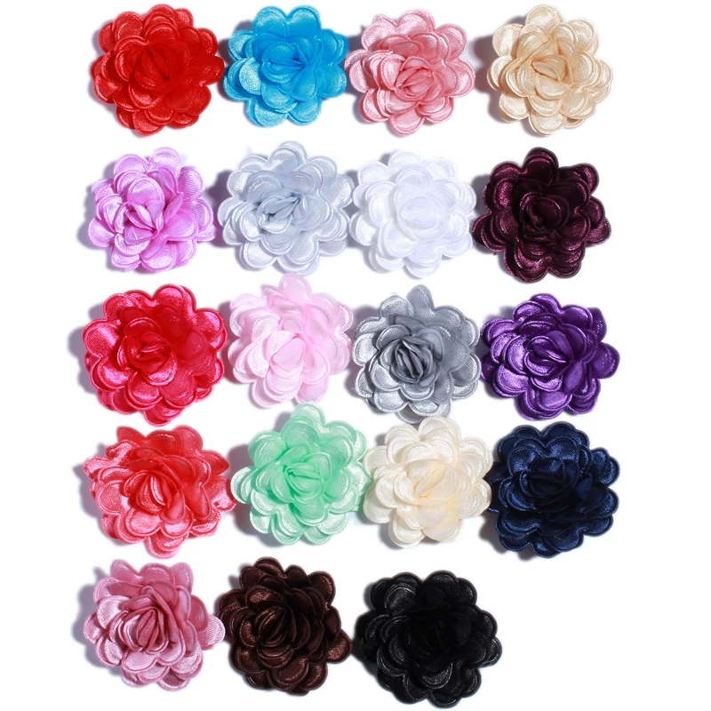 

10PCS 3.8CM 1.5" Mini Shiny Solid Fabric Flowers For Headbands Chic Edge Hard Material Satin Hair Flower For Hairpins U Pick