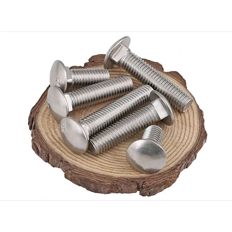 

M6 M8 304 Stainless Steel Big Horse Carriage Bolt Semi-Circular Square Neck Screw Shelf Screw Flat Head Quartet 20 Pcs