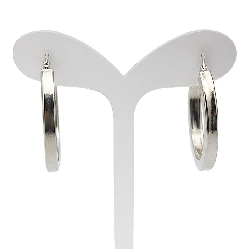 Stainless Steel Thick Flat Hollow Hoop Earring Silver Color Jewelry Women Casual Earring 1PCS 3