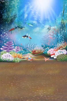 

Viny under the sea Backdrop for Photography Seaweed Fishes Baby Kids Children Cartoon Photo Background