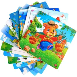 10 компл./лот (1 компл.. = шт. 16 шт.) 3D мультфильм детская головоломка из дерева животные деревянные головоломки для детей раннего детства