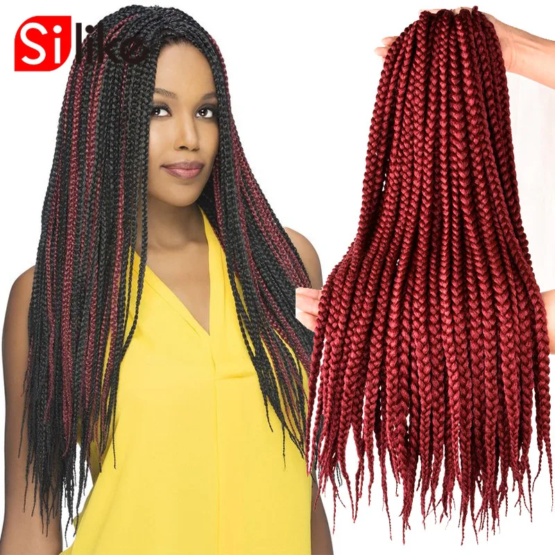 Silike 6Packs/lot Box Braids hair Crochet hair Extensions Brown Bug 12" 18" 22" 12Root/pack Synthetic Low Temperature Fiber