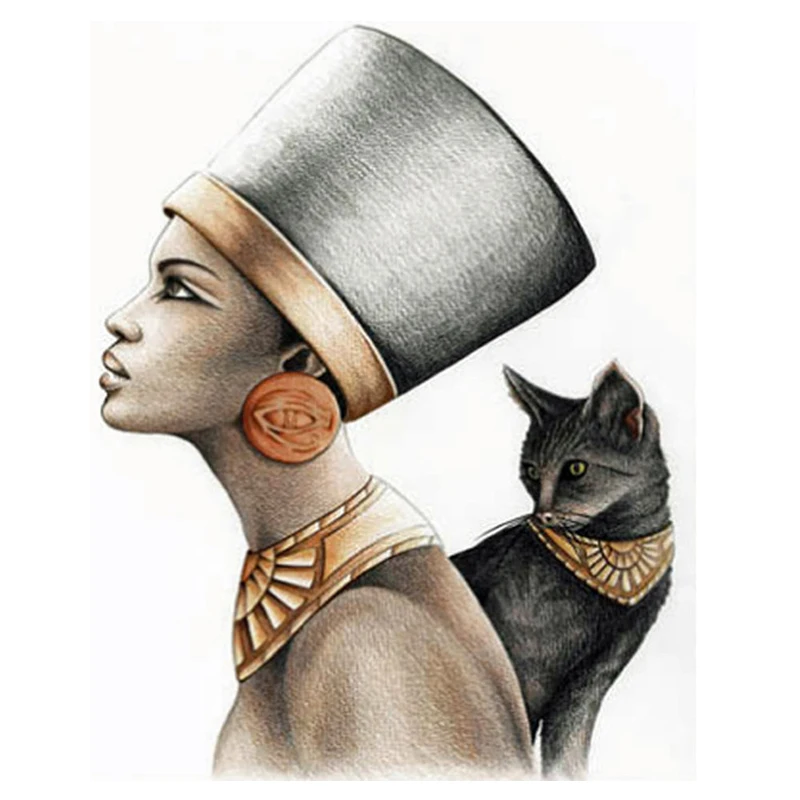 

5D Sticker Diy Full Square Diamond Embroidery Egyptian Queen Black Cat Needlework Cross Stitch Mosaic Diamond Painting ZP-746