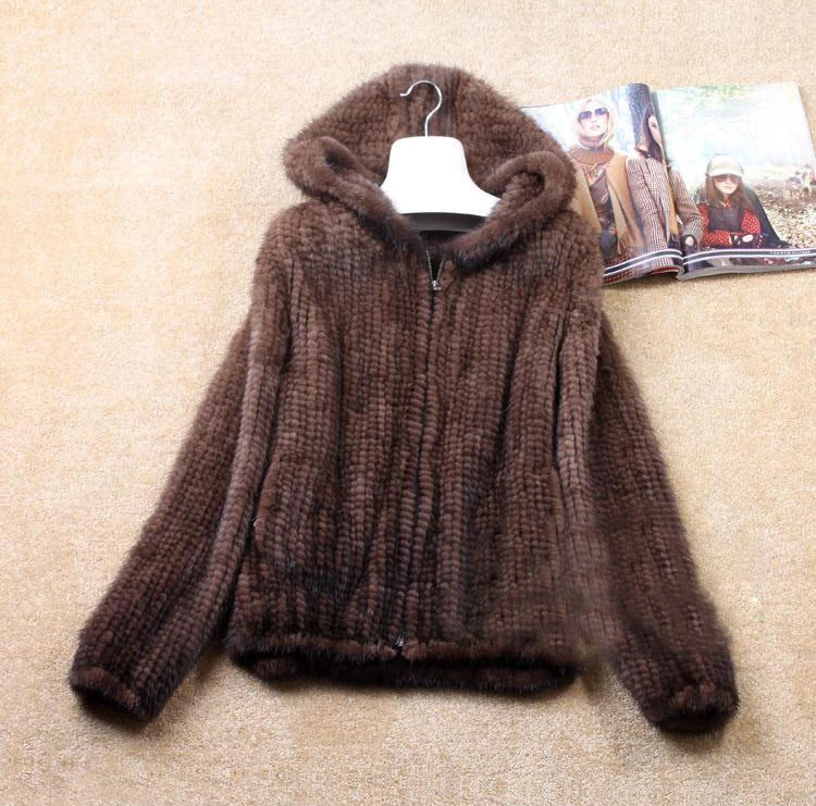 Женская шуба из натурального меха норки натуральной размер M 7XL SR282 2019|knitted mink fur