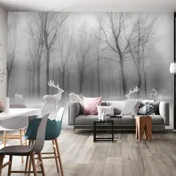 Европейский абстрактный Лось Wapiti черный, белый цвет пейзаж большой размеры фото Настенные обои для гостиная спальня дома декоративные