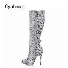 Cyabmoz/Женская обувь; женские зимние сапоги до колена на высоком каблуке; женская обувь для вечеринок на молнии с пряжкой; Zapatillas botas zapatos mujer