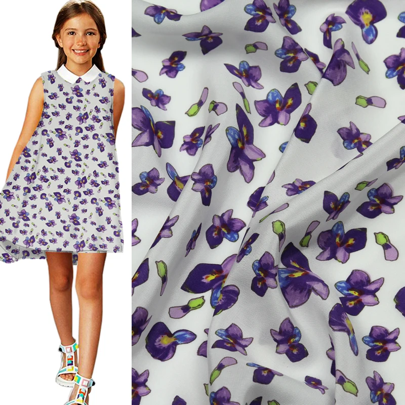 

Mini lovely cartoon floral print pure silk Crepe DE chine fabric flower,SCDC733
