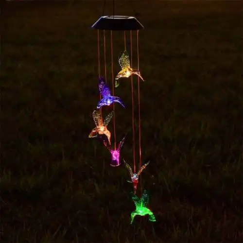 

Energy efficient Solar Color Changing LED Hummingbird Wind Chimes Balcony Garden Child Room Decor Light Lamp Easy To Install US