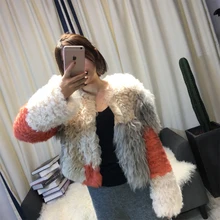 Натуральный мех Женская короткая шуба из натурального меха кролика зимняя модная теплая куртка модная женская вязаная одежда из меха кролика и овцы