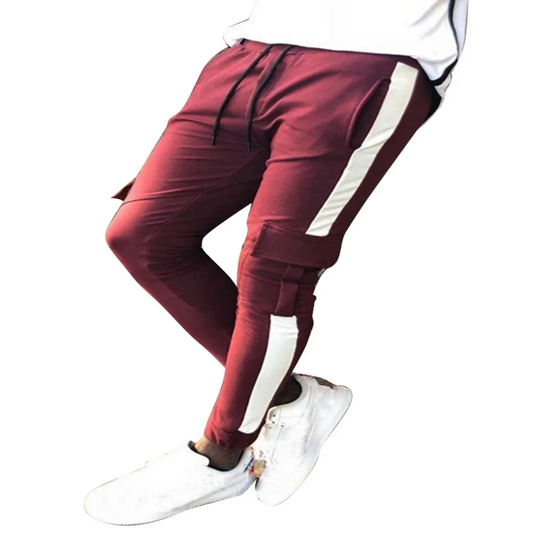 LASPERAL модные сбоку полосатые карманы лоскутное для мужчин брюки для девочек размер плюс мужской мотобрюки повседневные шнурок хип хоп