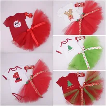 Рождественский подарок Комплект одежды для девочек хлопковый комбинезон юбка-пачка+ повязка 3 шт. Рождественский ужин праздничные костюмы Санта-Клаус наряд