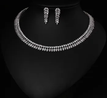 

White Free Shipping Fashion AAA Cubic Zircon Jewelry Sets ,Earrings /Necklace,Promotion,Nickel Free, Factory price