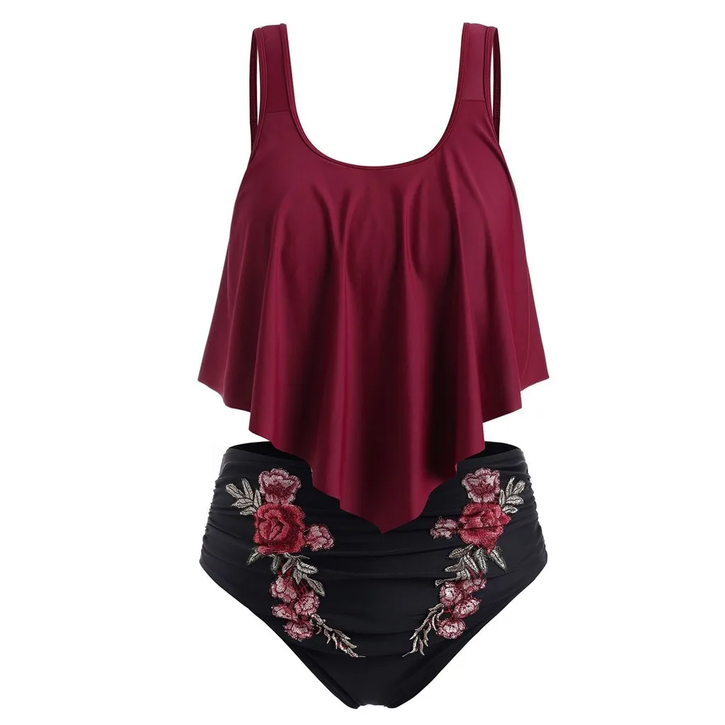 

Sexy Women Bikini Set Ruffle Print Padded Swimwear Bathing Swimsuit Beachwear Summer Beach Wear Female Low Waist Biquinis 2019