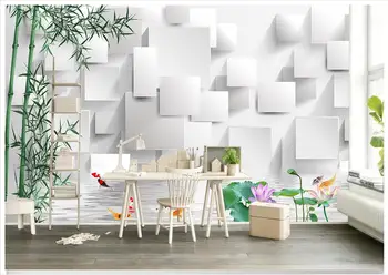 

High end custom 3d photo wallpaper murals wall paper Bamboo nine fish map lotus 3D stereo TV background wall home decoration