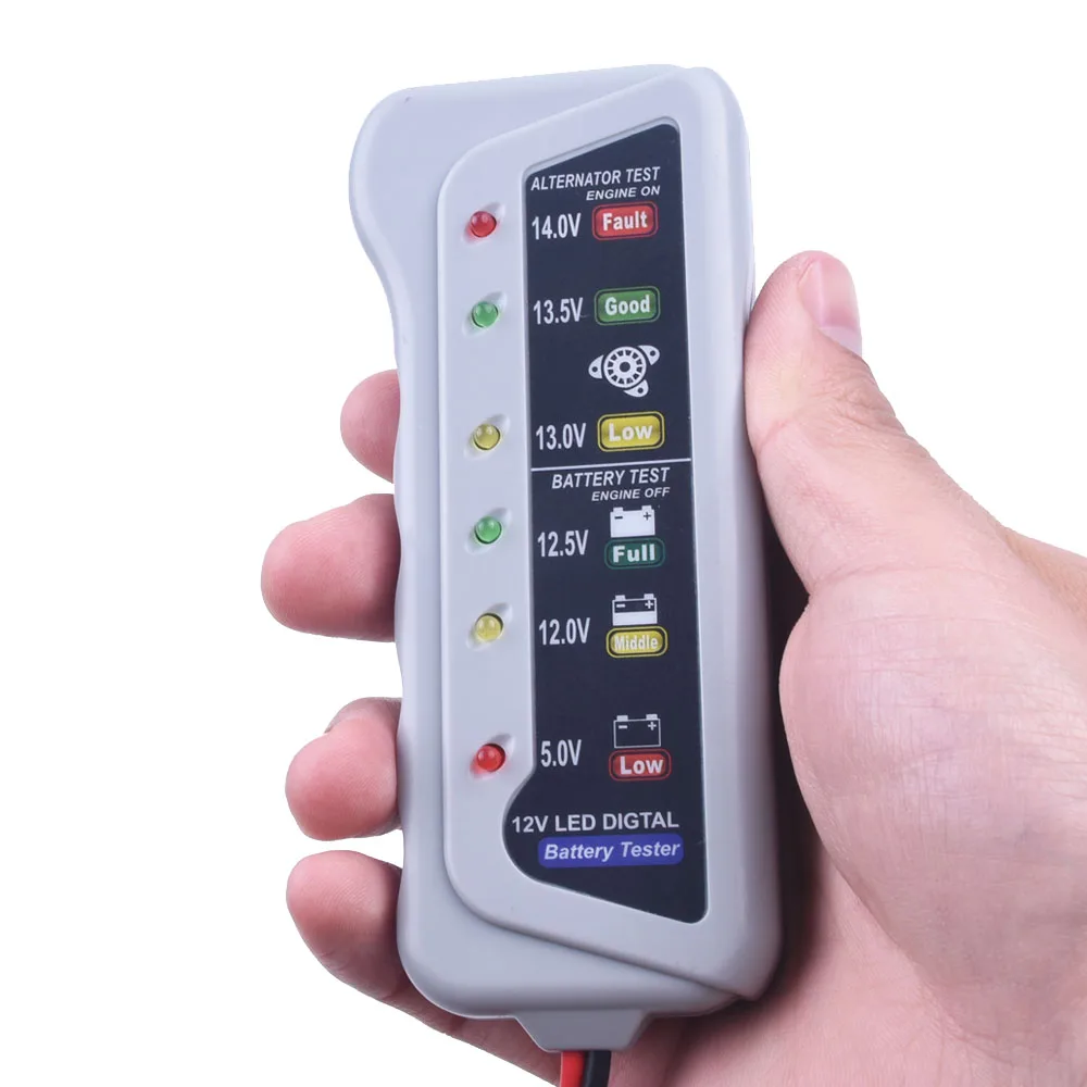 12V Auto Car Battery Alternator Tester with 6 LED Test Lights Display
