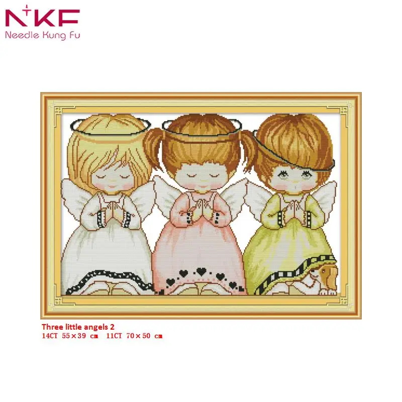 

NKF new Cross Stitch Kit Three little angels 2 needlework DMC 11/14 CT DIY handmade embroidery Kit for room decor and gift