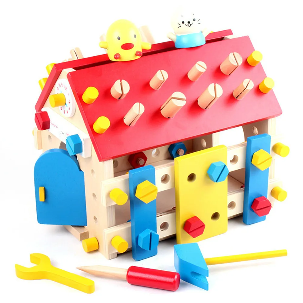 

Mother garden children wooden toy play game wood screw nut assembly toys house for kids