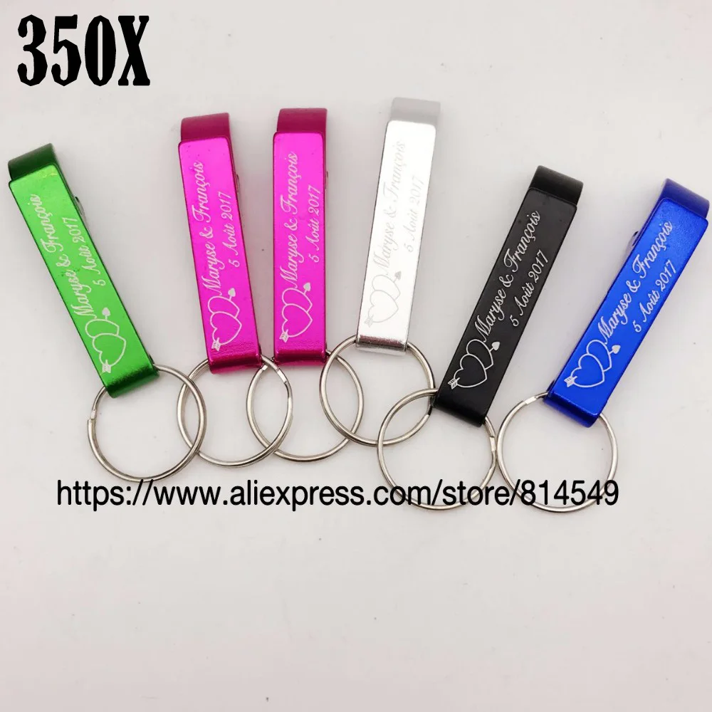 

350pcs customized wedding gift of color bottle opener with keychain Memory letter and date engraved free