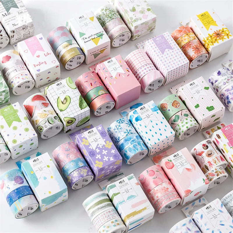 3 pcs/pack Plant Animal Food Seven Points Girl Heart Washi Tape Set Adhesive Tape DIY Scrapbooking Sticker Label Masking Tape