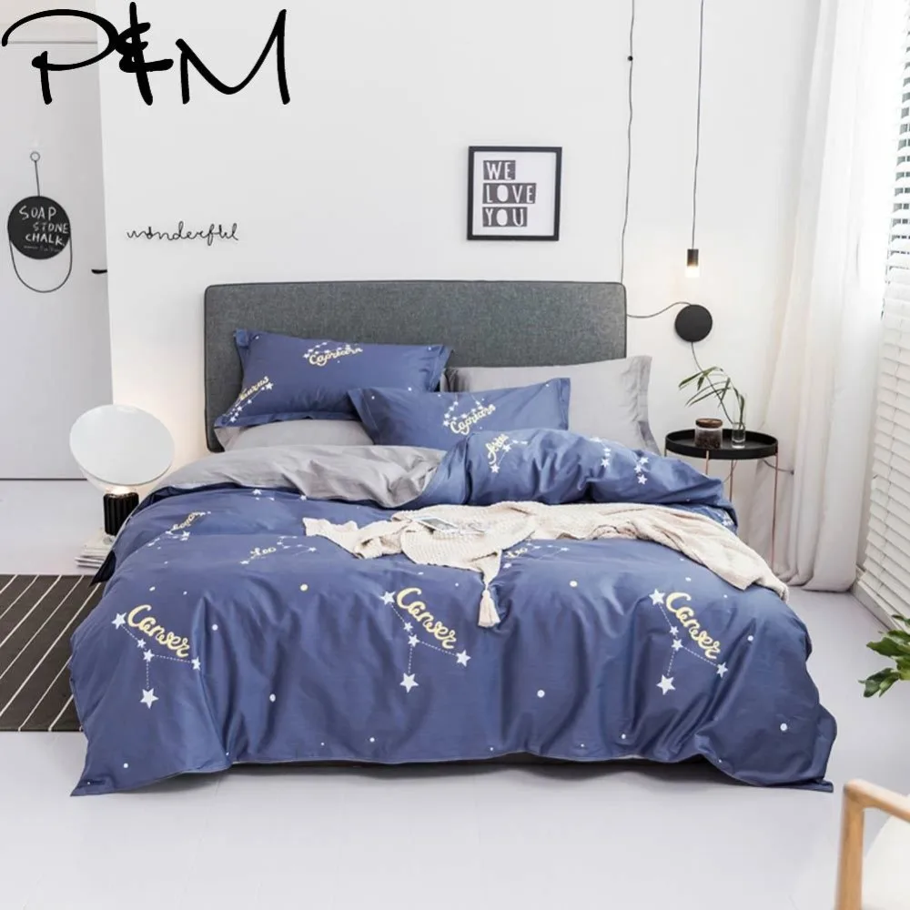 

PAPA&MIMA Cartoon style constellation print bedding sets cotton Twin Queen Size duvet cover bedsheet pillowcases drop shipping