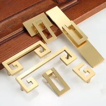 

New Chinese wardrobe door bronze gold cabinet drawer door handle furniture solid wood door handle hardware