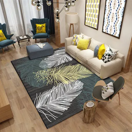 Большой ковер в скандинавском стиле с перьями для спальни, гостиной, дивана, нескользящий Декоративный Напольный Коврик