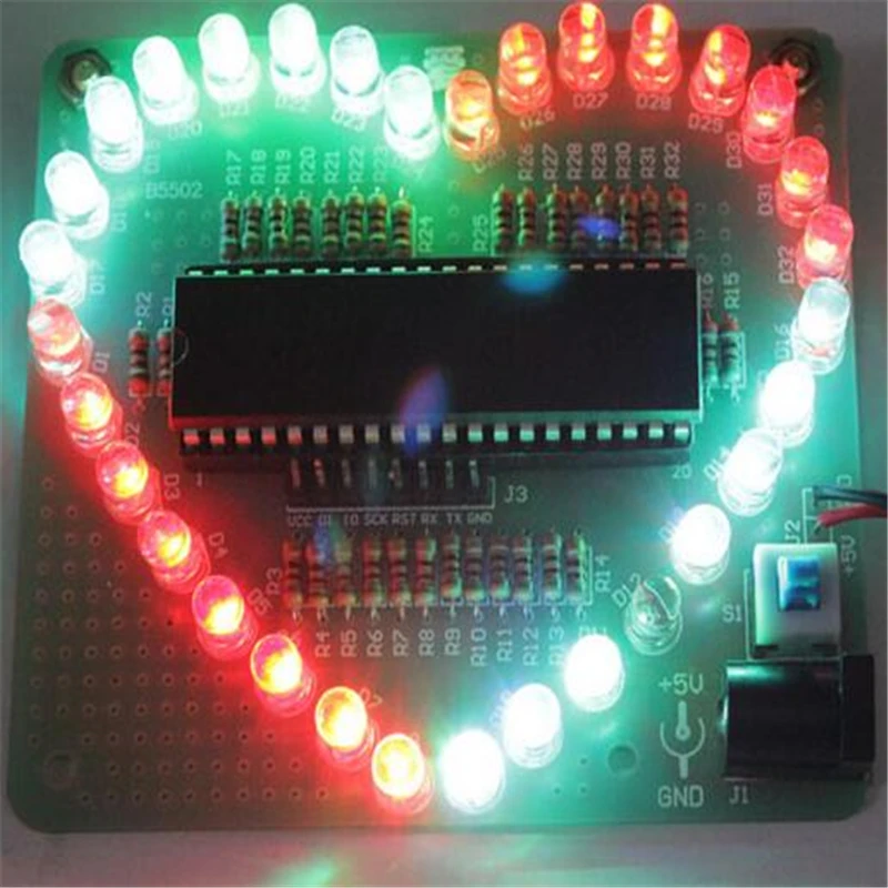 DIY Electronic Kit Heart Shape Colorful LED Module Love Water Light STC89C52 Parts Components Starter Learning Gift Boy | Игрушки и