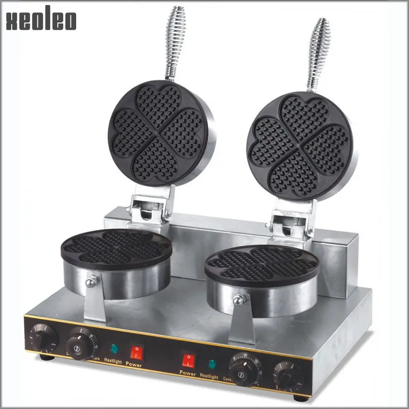 

Xeoleo Commercial Waffle maker 4 Sweet heart type Waffle machine Double heads 220V/2000W Electric Non-stick Waffle maker