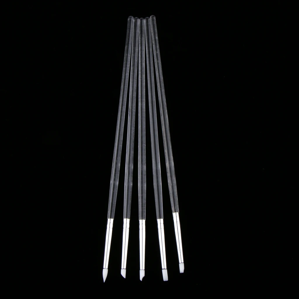 5 Pcs Silicone Nail Brushes Pens Set With 5 Shape Tip Acrylic Clear Handle For Nail Art Painting Carving Moulding Blending Pens