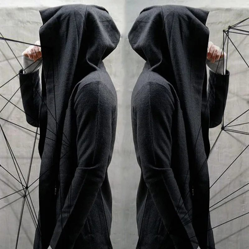 Men's Hooded Jacket Long Cardigan Goth Gothic Punk Hoodie Zipper Coat Outwear US