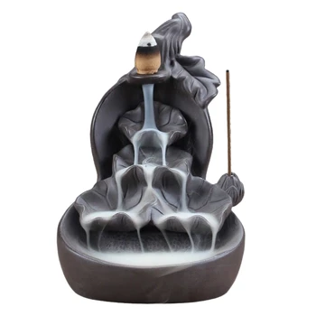 

Gourd And Lotus Waterfall Backflow Incense Burner Censer Purple Clay Aroma Smoke Backflow Aromatherapy Censer Home Decor