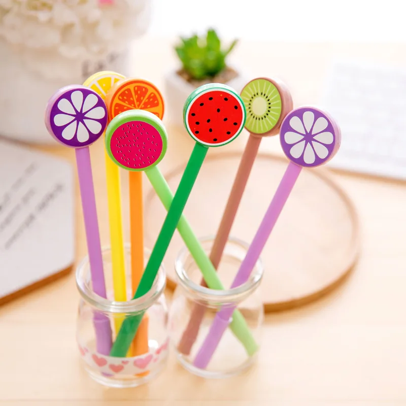 

24 Pcs Korean Creative Stationery Cute Student Supplies Round Fruit Lollipop Black Neutral Pen Kawaii School Supplies