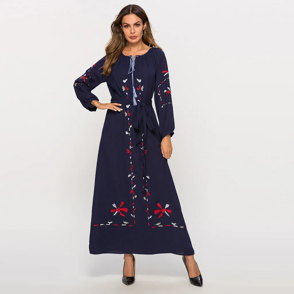 

Saudi Arabia Long Dress Moroccan Kaftan Islam Women Muslim Printing LongSleeve Arab Dress Islam Jilbab DressY510