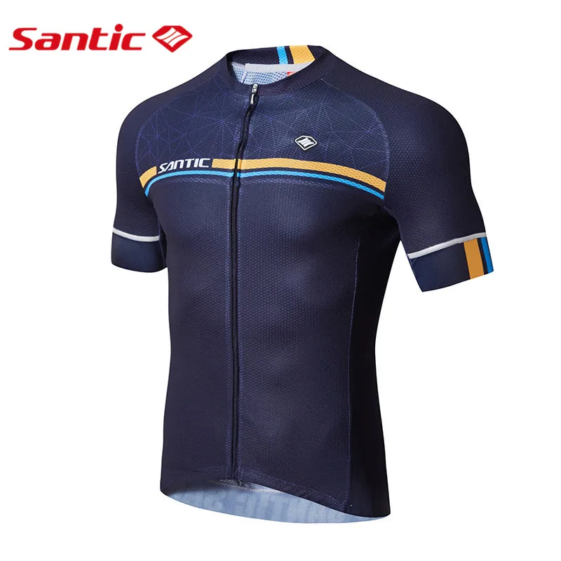 Santic мужские велосипедные шорты Джерси велосипедные рубашки с коротким рукавом 4 цвета Pro Fit противоскользящие рукава манжета одежда для шоссейного велосипеда M7C02107V - Цвет: Синий