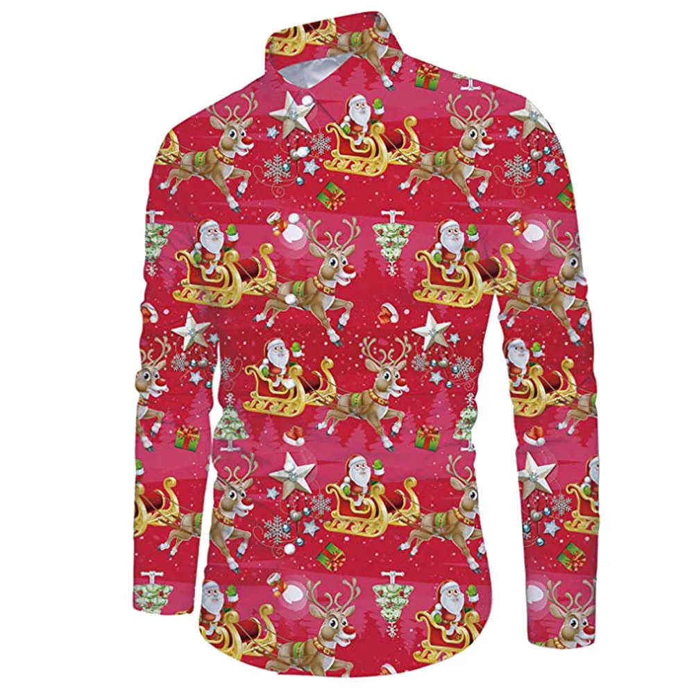 Мужская Рождественская футболка, повседневный топ с принтом снежинок Санты, конфет, новинка, мужские повседневные рождественские вечерние рубашки, мужская рубашка - Цвет: Red