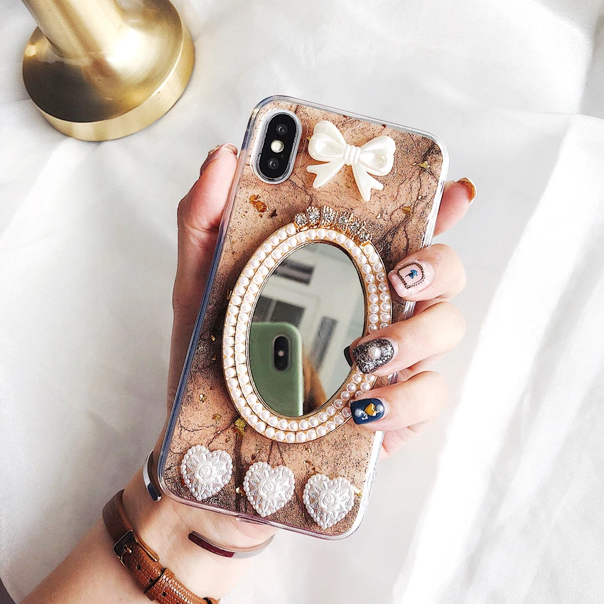 Роскошный зеркальный чехол с бриллиантами для макияжа iphone 7plus 8 6S plus X XR XS MAX из