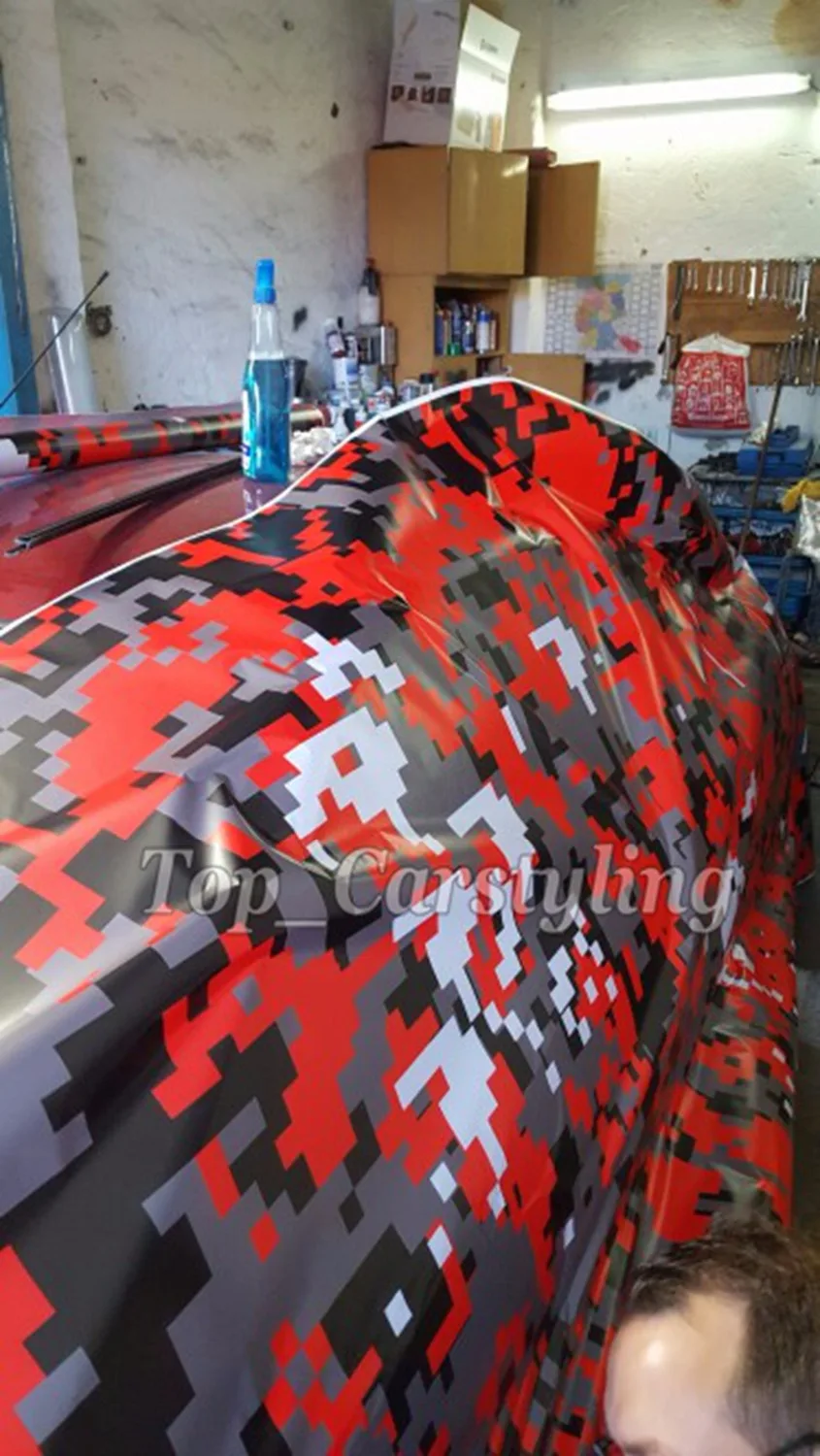 1.52x1 0 м/рулон цифровой камуфляж виниловая пленка для автомобиля Красный Черный