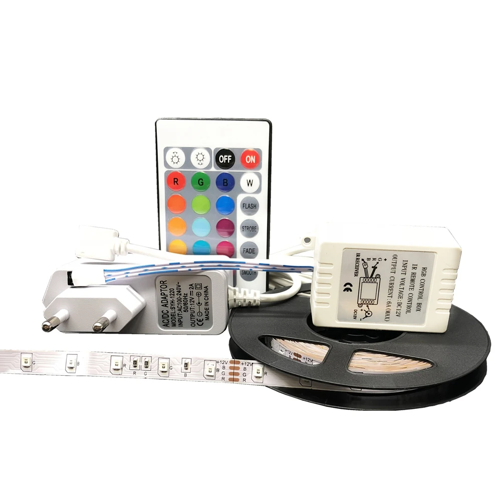 

12v 3528 2018 upgrade rgb led strip light full set el wire flexible non waterproof ribbon neon 24key remote controller