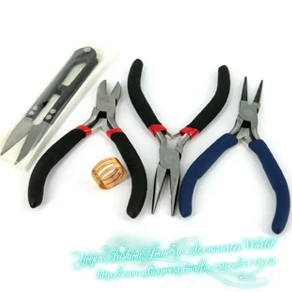 

12cm Diagonal With Flat/Roll Pliers/Cut Pliers/Copper Ring/ Scissor Jewelry Making Pliers DIY Beading Tools Set 5 Items