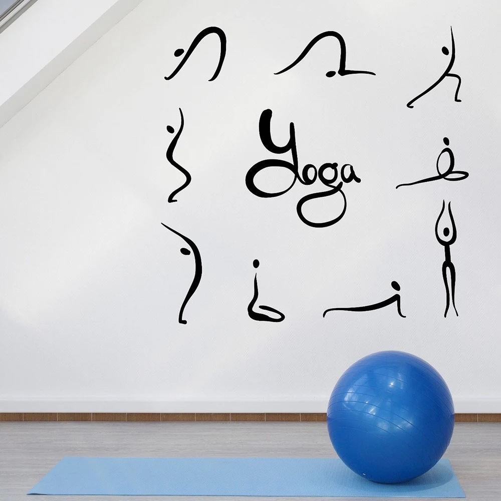 Set Picture Yoga Pose Vinyl Wall Stickers for Gym Yoga Studio Decor