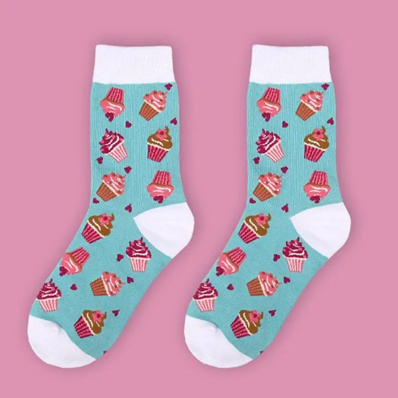 Women Cute Fruit Food Socks Coffee Avocado Apple Cherry Hamburger Egg Donuts Crew Sock Women Cotton Socks For Female Girl