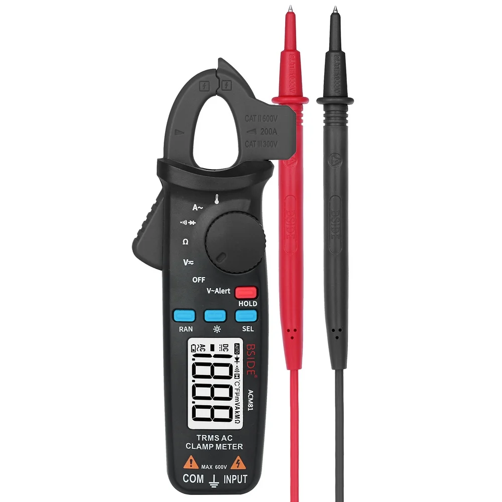 

True RMS Digital Clamp Meter BSIDE ACM811mA Resolution Auto-Ranging 2000 Counts DC AC Current Voltage Ampere NCV Ohm Tester