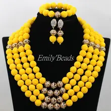 Нигерийский Свадебный комплект ювелирных изделий дизайн сезона желтого цвета в африканском стиле; искусственный Коралл бусины комплект ювелирных изделий CJ533