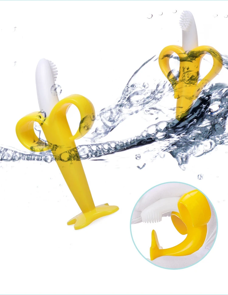 

Baby Silicone Training Toothbrush BPA Free Banana Shape Safe Toddle Teether Chew Toys Teething Ring Gift For Infant Baby Chewing