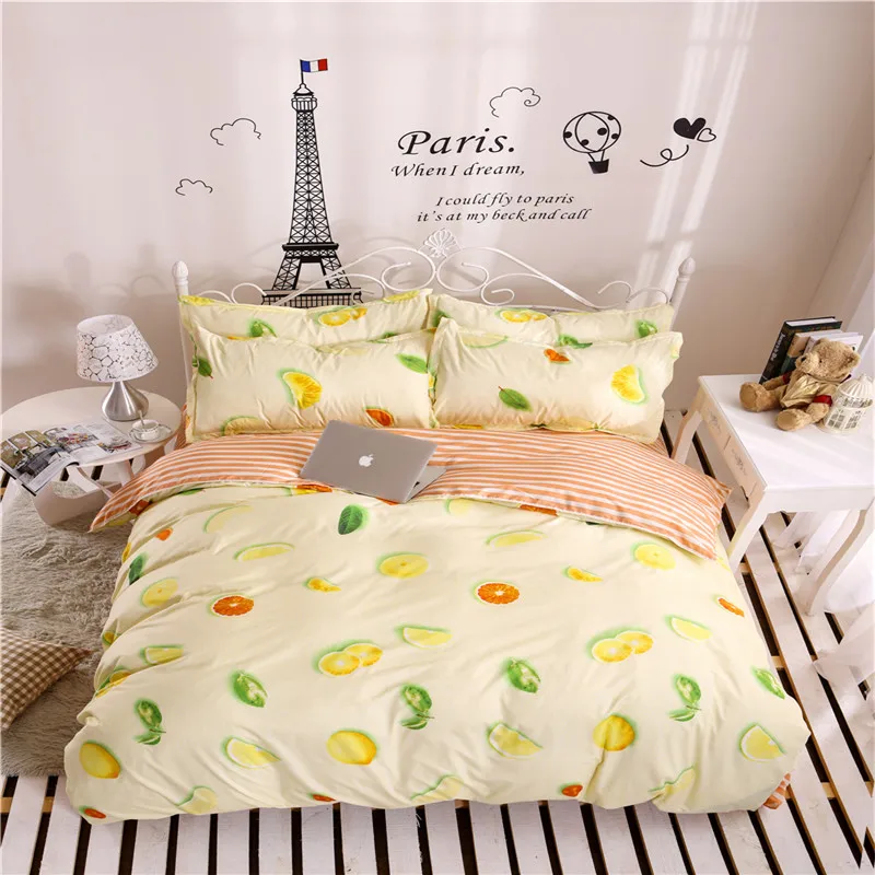

New Fashion Comfortable Soft Printed Polyester Fiber Bedding Simple And Elegant Four-Piece Quilt Cover Sheets Pillowcase