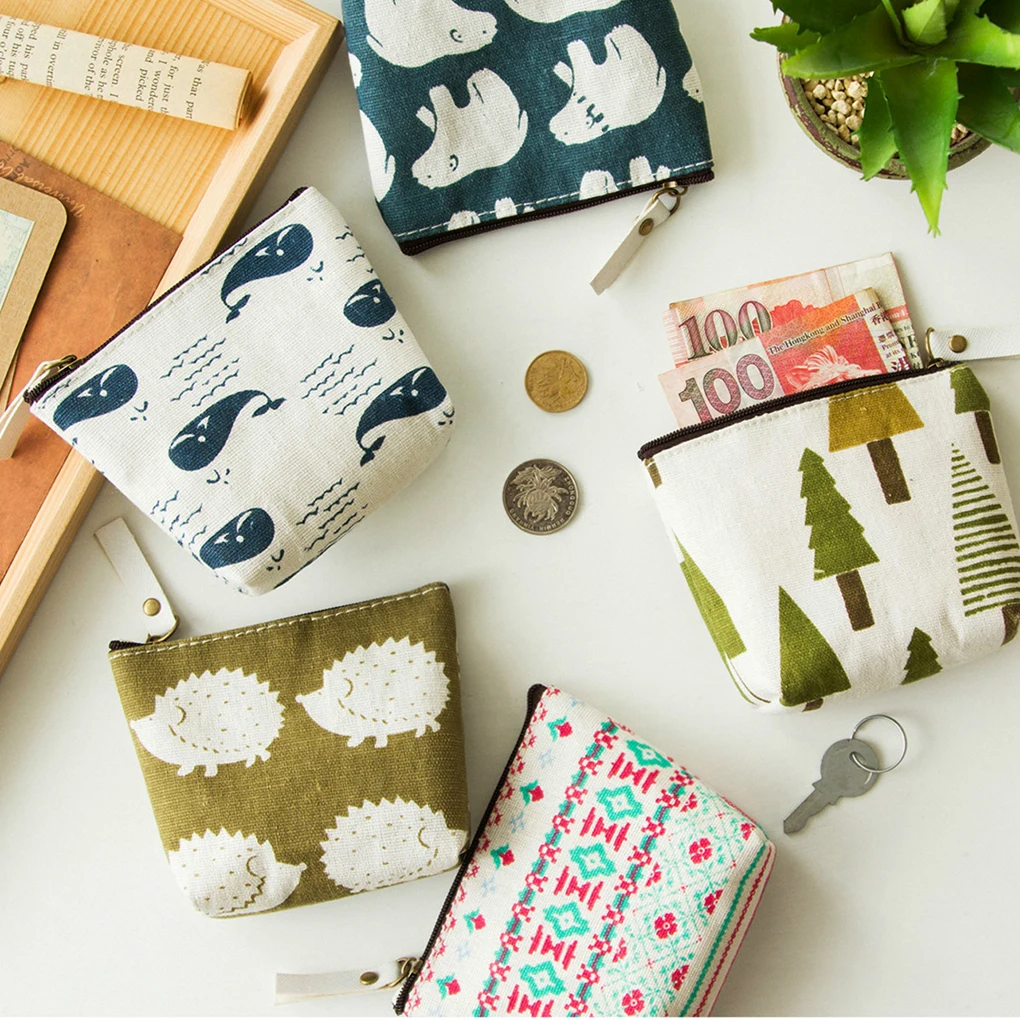 

Cute Small Fresh Animal Canvas Mini Change Coin Purse Bag Zipper Wallets for Gift