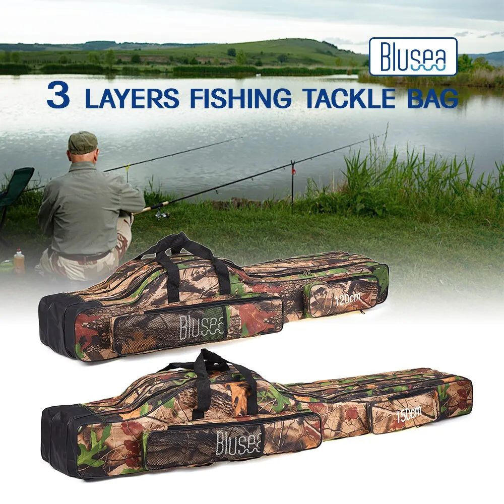 Bolsa de Vara de Pesca Carretel de Vara de Pesca Bolsa de Pesca Bolsa de Armazenamento Blusea 3 Camadas Portátil Dobrável 120 cm - 150 Mod. 1279044 4 High Quality Esporte e Lazer