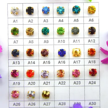 

Colorful glass Crystal Gold claw settings 3mm 4mm 5mm 6mm 7mm 8mm Fancy colors Round shape Sew on rhinestone beads garment diy